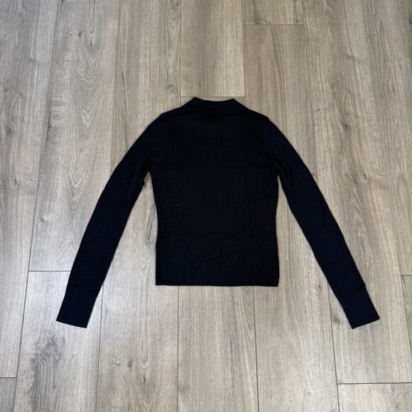 J.Crew Collared Button Up Collared Sweater SZ S Black Merino Wool Ribbed Stretch - Picture 4 of 6